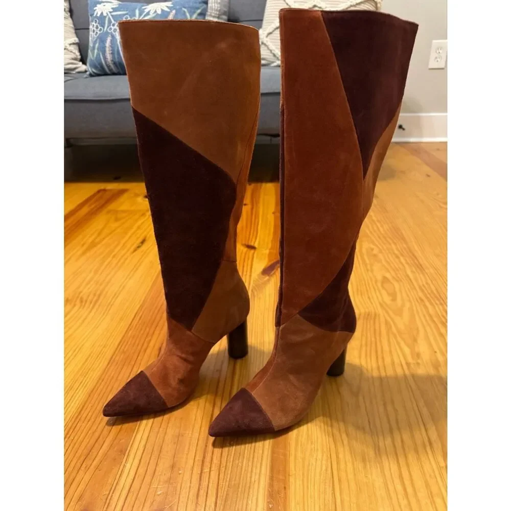 Ulla Johnson Jerri Cowhide Suede Patchwork Knee High Tall Boots Size EUR 38 US 8